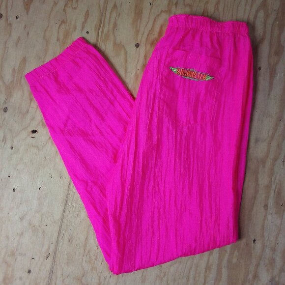 Vintage 90s Sunbuster Wind Pants Joggers Trainers Neon Pink - Picture 1 of 8